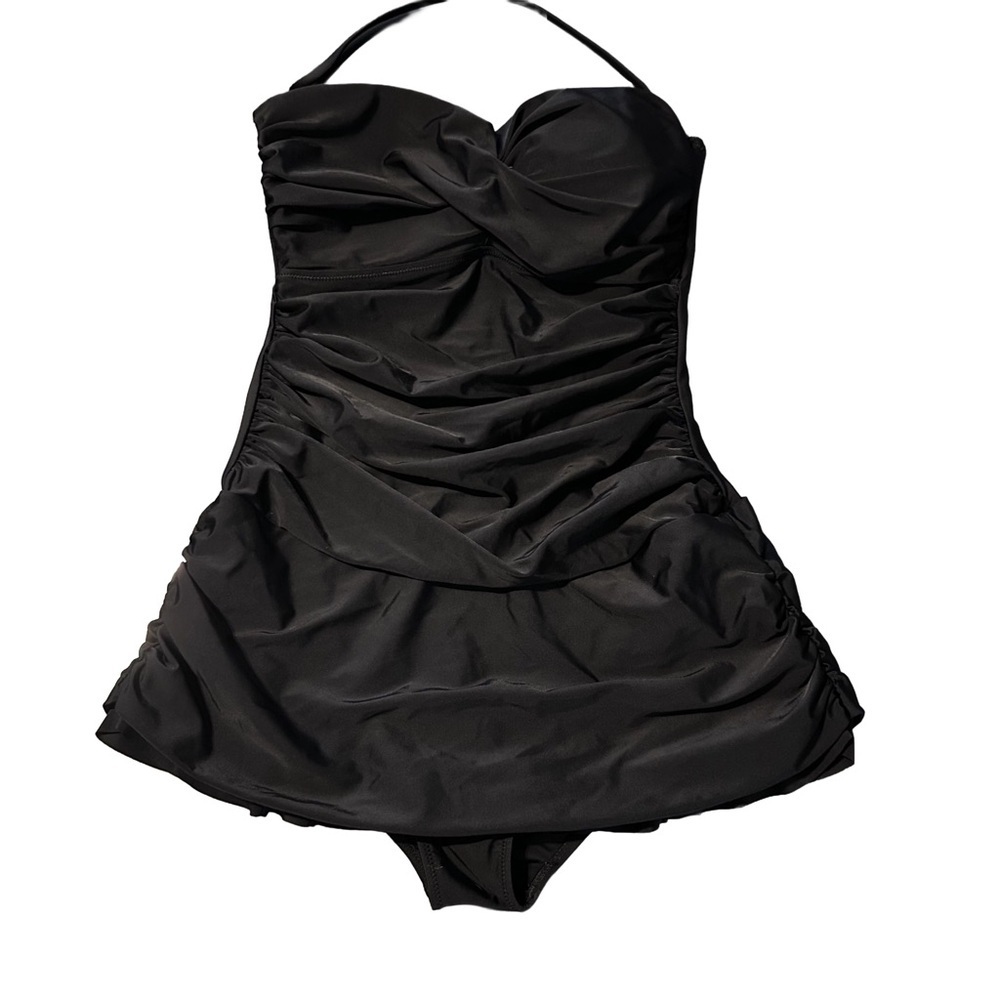 Dobreva Black One Piece Swimsuit with Body Shaping Ruched Design Size 12